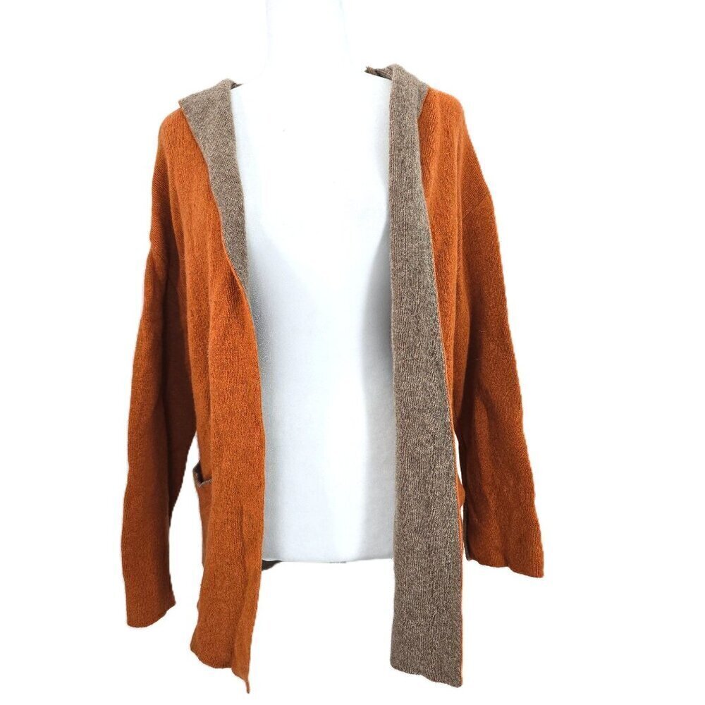 Chiarmente Burnt Orange Hooded Open Front Wool CArdigan Sweater Women S Italy